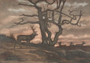 Jeleń i drzewo przed zachodem słońca, 1810-75.