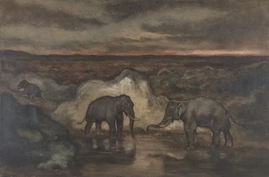 Słonie przy basenie, 1810-75.