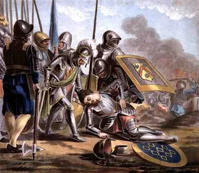 Śmierć Carcado, rycina Jean Baptiste Morret (fl. 1790-1820) 1788 (kolorowa rycina)