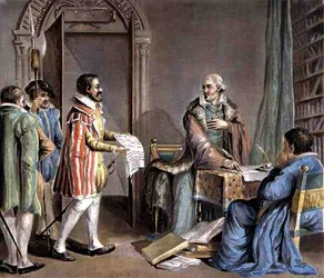 Jean Hennuyer (b1497) Biskup Lisieux, ratuje życie hugenotów w swojej diecezji, grawerowane przez Rogera