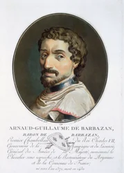 Arnaud-Guillaume, baron de Barbazan, z „Portrety wielkich mężczyzn, znamienitych kobiet i pamiętnych poddanych Francji, grób i ryciny w kolorach”, opublikowane przez Pierre Blin, 1786-92, Paryż (colo