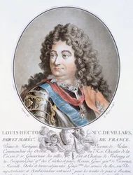 Claude Louis Hector de Villars, z „Portrety wielkich mężczyzn, znamienitych kobiet i pamiętnych poddanych Francji, grawerowane i drukowane w kolorach”, opublikowane przez Pierre Blin, 1786-92, Paryż (kolor en