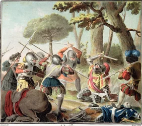 Gaston de Foix (1488-1512) zabity w bitwie pod Rawenną, ryty przez Rogera, 1788