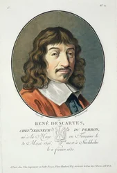 Rene Descartes, z "Portraits des Grands Hommes, femmes illustres, et sujets memorables de France, grave et imprimes en couleurs", wyd. Pierre Blin, 1786-92, Paryż