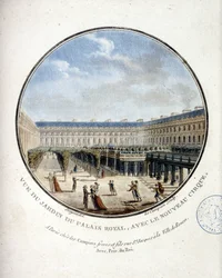 Widok na ogród Pałacu Królewskiego – w „Malownicze widoki głównych budynków Paryża” autorstwa sierżanta