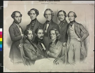 Grupa słynnych pianistów (litografia)
