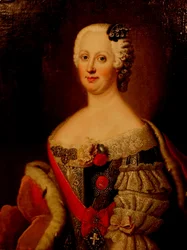 Portret Johanny-Elizabeth, elektorki Anhalt-Zerbst 1712-1760, matki Katarzyny II, lata czterdzieste XVIII wieku