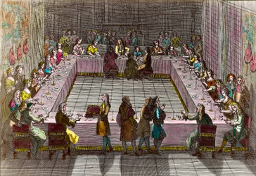 Królewska Loteria w XVIII wieku. Grawerowanie autorstwa Trouvaina Antoine