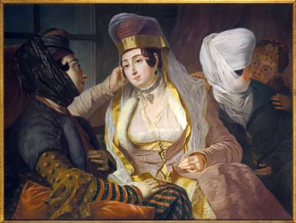 Lewantynki we włosach miasta. Obraz Antoine de Favray (1706-1791), olej na płótnie