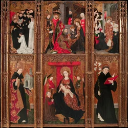 Retable de la vierge, Saint Augustin et Saint Nicolas de Tolentino - Ołtarz Dziewicy, Świętego Augustyna i Świętego Mikołaja z Tolentino - Antoine de Lonhy (1446-1490) Tempera i olej na drewnie 1462 Museu Nacional d