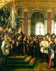 Proklamacja Wilhelma jako cesarza nowej Rzeszy Niemieckiej w Sali Lustrzanej w Wersalu 18 stycznia 1871 r., malowana 1885 r. (patrz także 153620)