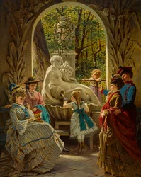 Pavillon du festival de Printemps a Schonbrunn, Vienne - Pawilon Jarmarkowej Wiosny w Schönbrunn - Anton Ebert (1845-1896). Olej na drewnie Wymiar : 65x52 cm Kolekcja prywatna