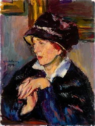 Kobieta w ciemnym kapeluszu - obraz Antona Faistauera (1887-1930) olej na płótnie