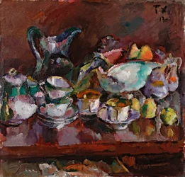 Martwa natura z filiżankami kawy - Obraz Antona Faistauera (1887-1930)