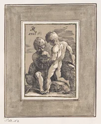 Dwoje dzieci bawiących się z barankiem, 1725.