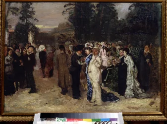 Uroczystości publiczne w Parku Sokolniki (Moskwa) (Wesele publiczne w Sokolnikach). Obraz Nikołaja Pawłowicza Czechowa (1859-1889). Olej na płótnie, sztuka rosyjska. Państwowe Centralne Muzeum Literackie, Moskwa.