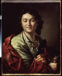 Portret komika Fiodora Wołkowa (ok. 1729-1763), założyciela pierwszego teatru rosyjskiego (Portret F. Wołkowa, założyciela pierwszego teatru rosyjskiego). Obraz Antona Pawłowicza Losenko (1737-1773), olej na płótnie