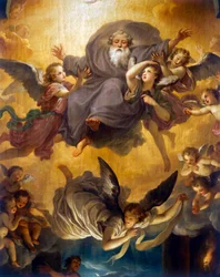 Adoracja pasterzy z Bogiem Ojcem w chwale aniołów – Anton Raphael Mengs, olej na płótnie