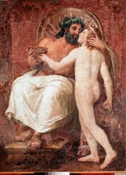 Jupiter i Ganimedes Zeus całuje swojego kochanka Ganimedesa. Fresk na płótnie Antona Raphaela Mengsa (1728-1779) XVIII w. Słońce. 178,7x137 cm Rzym, Galleria Nazionale Corsini