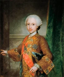 Portret Francois Xavier de Bourbon (1757-1771), Dzieciątka Hiszpanii, Kawalera Ducha Świętego (Ducha Świętego). Obraz Antona Raphaela Mengsa (1728-1779). Około 1765. Madryt. Muzeum Prado.