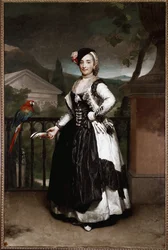 Portret markizy de Llano, Isabel Parreno, w kostiumie z regionu Mancha na przyjęcie na dworze wiedeńskim. Obraz Antona Raphaela Mengsa (1728-1779). 1787 Madryt. Muzeum Akademii Królewskiej św. Fernanda.).