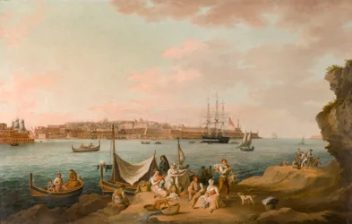 Scena portowa, Malta (olej na karcie)