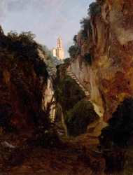 Skalisty wąwóz w Sorrento, Anton Sminck Pitloo (1791-1837), Holandia, XX w.