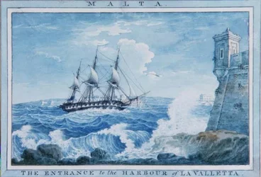 Malta: Wejście do portu w Valletcie (akwarela)