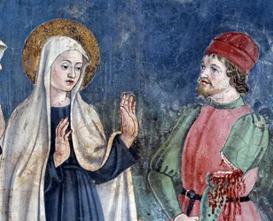 Życie św. Franceski Romany: Po powrocie św. Jana na Lateranie, święta uzdrawia mężczyznę z przeciętym ramieniem, detal (Fresco