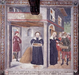Życie św. Franceski Romany : podczas poważnego głodu w 1402 Francesca oddaje całe swoje ziarno biednym (Fresco