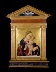 Dziewica z Dzieciątkiem z Dawcą, ok. 1480 (tempera i złoty płatek na panelu)
