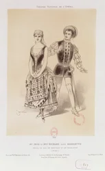 Pan Ibos i panna Richard jako książę Mantui i Magdaleny w Rigoletto przez Verdiego, 1885