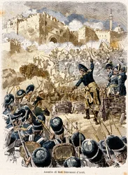Kampania egipska: Oblężenie Saint John of Acre przez Napoleona Bonaparte (1769-1821) 1799 Rycina Antonio Bonamore (1845-1907) z "" Napoleon Story "" 1893