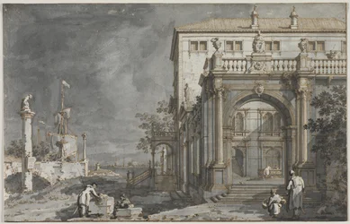 Capriccio: Pałac z dziedzińcem nad Zalewem, ok. 1930 r. 1750-1755.