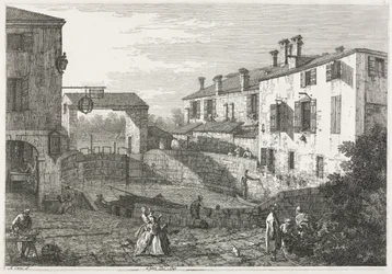 Widoki: Śluza na kanale w Dolo, 1735-1746.