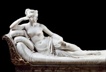 Pauline Bonaparte, księżniczka Borghese (1780 - 1825) siostra Napoleona I reprezentowana w Marmurowej Rzeźbie Zwycięskiej Wenus autorstwa Antonio Canovy (1757-1822) 1804-1808 Rzym, Galleria Borghese