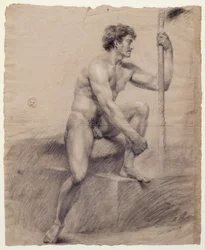Studium męskiego aktu siedzącego na postumencie, Antonio Canova (1757-1822), rysunek