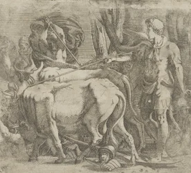 Kadmus uprawiający pole, na którym zasiał zęby smoka, 1540-45.