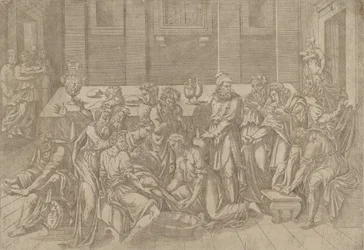 Jezus myje stopy uczniom, 1540-45.