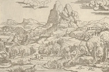 Pejzaż z ramy Wenus Pchający Kupidyna, 1540-45.