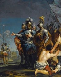 Saint Louis Departing For The Crusade par Antonio Gionima (1697-1732) - Olej na miedzi, 45x35,8 - Kolekcja prywatna