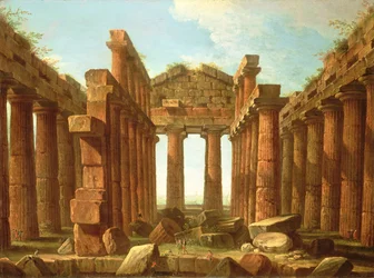 Postacie podziwiające świątynię Neptuna w Paestum