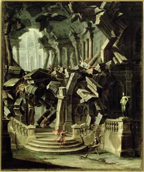 Samson niszczy świątynię Dagana, boga Filistynów (olej na płótnie)