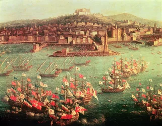 Flota króla Hiszpanii Karola III (1716-88) przed miastem Neapol, 6 października 1759 (olej na panelu)