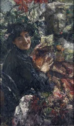""Aurelia"" Portret rzymskiej modelki o pseudonimie Cornacchia (wrona) Obraz Antonio Manciniego (1852-1930), olej na płótnie, 94 x 59,7 cm, ok. 1906 Londyn Galeria Narodowa