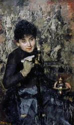 Kobieta z kałamarzem, ok. 1875, reż. Antonio Mancini (1852-1930), olej na płótnie