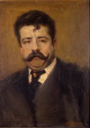 Portret Ruggero Leoncavallo. Kompozytor włoski (1858-1919) Obraz Antonio Pasinettiego (1863-1940). z 1894 r. Museo della Scala w Mediolanie.
