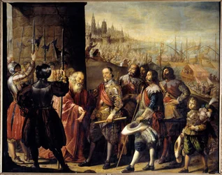 Wojna Valtelina: „” wyzwolenie genów przez markiza Santa Cruz w 1625”” Obraz Antonio de Pereda (1599-1669)