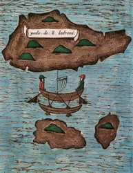 Islas de los Ladrones (dziś Mariany), kolorowy drzeworyt z Sprawozdania z pierwszej podróży dookoła świata z Ferdynandem Magellanem