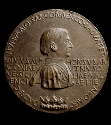 Medal Alfonsa V Aragońskiego (Alfonsa Wielkiego lub Wielkiego). Po włosku Alfons Wspaniały lub Alfons V z Aragonii